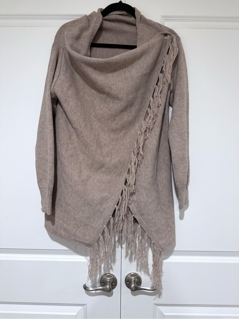 Fringed Taupe Open-Front Women's Sweater NWOT